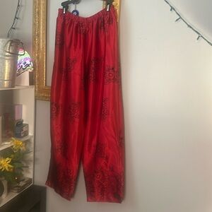 Red and black flower pants L 100%polyester